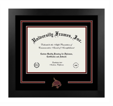 Logo Mat Frame in Manhattan Black with Black & Maroon Mats for DOCUMENT: 8 1/2"H X 11"W  