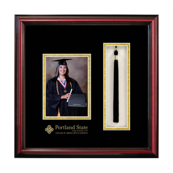 5 x 7 Portrait with Tassel Box Frame in Petite Cherry with Black & Gold Mats