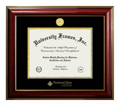 Diploma Frame in Classic Mahogany with Gold Trim with Black & Gold Mats for DOCUMENT: 8 1/2"H X 11"W  