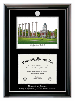 Double Opening with Campus Image (Stacked) Frame in Classic Ebony with Silver Trim with Black & Silver Mats for DOCUMENT: 8 1/2"H X 11"W  