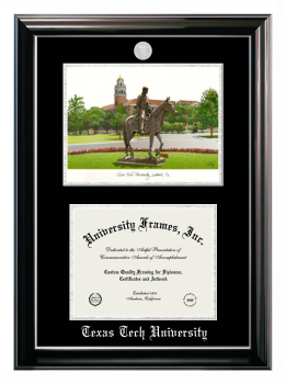 Double Opening with Campus Image (Stacked) Frame in Classic Ebony with Silver Trim with Black & Silver Mats for DOCUMENT: 8 1/2"H X 11"W  