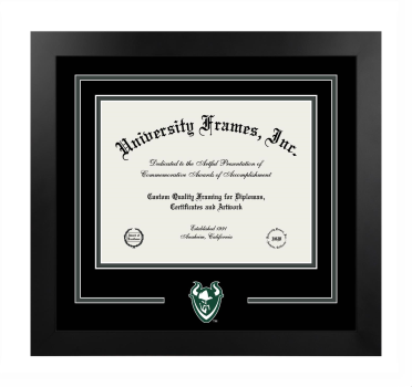 Logo Mat Frame in Manhattan Black with Black & Forest Green Mats for DOCUMENT: 8 1/2"H X 11"W  