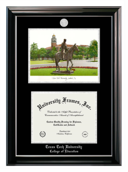 Double Opening with Campus Image (Stacked) Frame in Classic Ebony with Silver Trim with Black & Silver Mats for DOCUMENT: 8 1/2"H X 11"W  