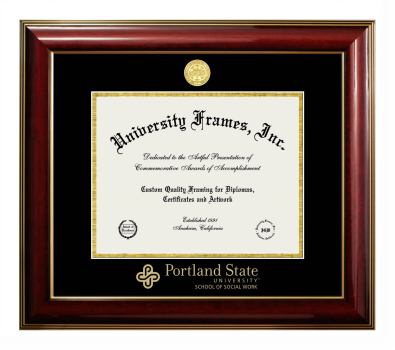 Diploma Frame in Classic Mahogany with Gold Trim with Black & Gold Mats for DOCUMENT: 8 1/2"H X 11"W  