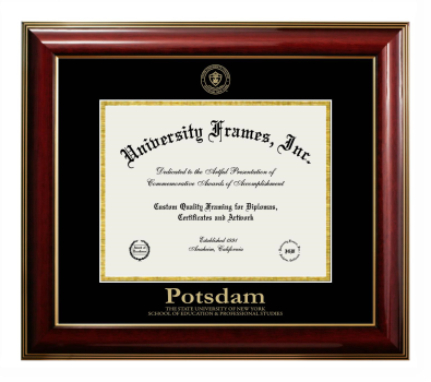 Diploma Frame in Classic Mahogany with Gold Trim with Black & Gold Mats for DOCUMENT: 8 1/2"H X 11"W  