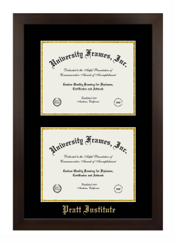 Double Degree (Stacked) Frame in Manhattan Espresso with Black & Gold Mats for DOCUMENT: 8 1/2"H X 11"W  , DOCUMENT: 8 1/2"H X 11"W  