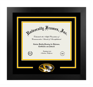 Logo Mat Frame in Manhattan Black with Black & Amber Mats for DOCUMENT: 8 1/2"H X 11"W  