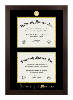 Double Degree (Stacked) Frame in Manhattan Espresso with Black & Gold Mats for DOCUMENT: 8 1/2"H X 11"W  , DOCUMENT: 8 1/2"H X 11"W  