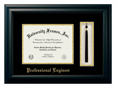 Diploma with Tassel Box Frame in Satin Black with Black & Gold Mats for DOCUMENT: 8 1/2"H X 11"W  