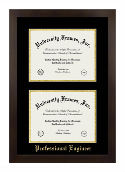 Double Degree (Stacked) Frame in Manhattan Espresso with Black & Gold Mats for DOCUMENT: 8 1/2"H X 11"W  , DOCUMENT: 8 1/2"H X 11"W  