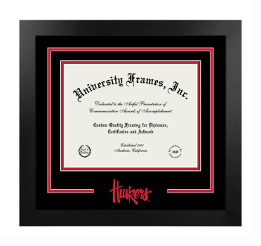 Logo Mat Frame in Manhattan Black with Black & Red Mats for DOCUMENT: 8 1/2"H X 11"W  