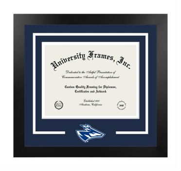 Logo Mat Frame in Manhattan Black with Navy Blue & White Mats for DOCUMENT: 8 1/2"H X 11"W  