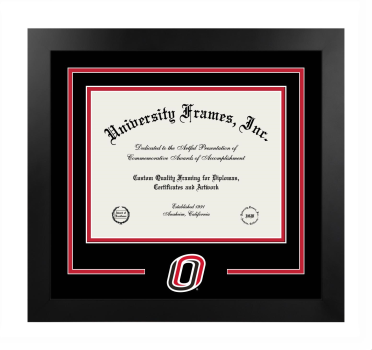 Logo Mat Frame in Manhattan Black with Black & Red Mats for DOCUMENT: 8 1/2"H X 11"W  