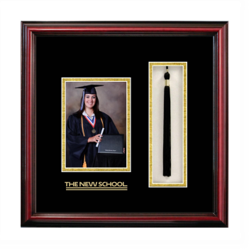 5 x 7 Portrait with Tassel Box Frame in Petite Cherry with Black & Gold Mats