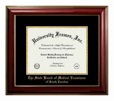 Diploma Frame in Classic Mahogany with Gold Trim with Black & Gold Mats for DOCUMENT: 8 1/2"H X 11"W  