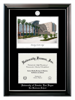 Double Opening with Campus Image (Stacked) Frame in Classic Ebony with Silver Trim with Black & Silver Mats for DOCUMENT: 8 1/2"H X 11"W  