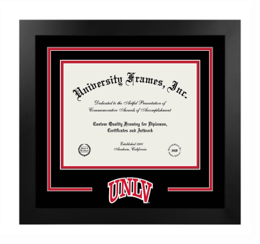 Logo Mat Frame in Manhattan Black with Black & Red Mats for DOCUMENT: 8 1/2"H X 11"W  