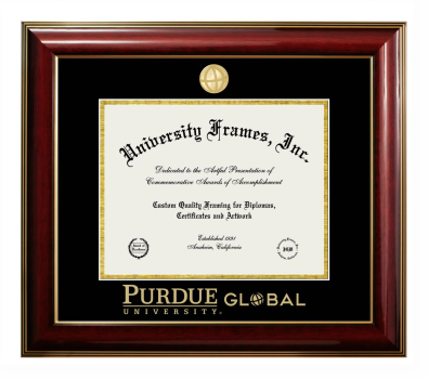 Diploma Frame in Classic Mahogany with Gold Trim with Black & Gold Mats for DOCUMENT: 8 1/2"H X 11"W  