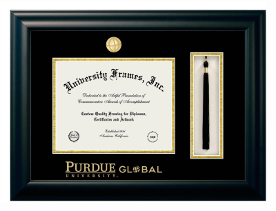 Diploma with Tassel Box Frame in Satin Black with Black & Gold Mats for DOCUMENT: 8 1/2"H X 11"W  