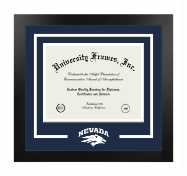 Logo Mat Frame in Manhattan Black with Navy Blue & White Mats for DOCUMENT: 8 1/2"H X 11"W  