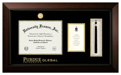 Diploma with Announcement & Tassel Box Frame in Legacy Black Cherry with Black & Gold Mats for DOCUMENT: 8 1/2"H X 11"W  ,  7"H X 4"W  