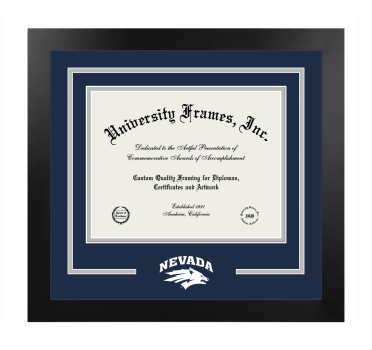 Logo Mat Frame in Manhattan Black with Navy Blue & Gray Mats for DOCUMENT: 8 1/2"H X 11"W  