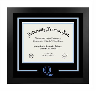 Logo Mat Frame in Manhattan Black with Black & Light Blue Mats for DOCUMENT: 8 1/2"H X 11"W  