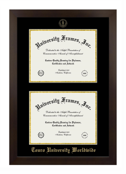 Double Degree (Stacked) Frame in Manhattan Espresso with Black & Gold Mats for DOCUMENT: 8 1/2"H X 11"W  , DOCUMENT: 8 1/2"H X 11"W  