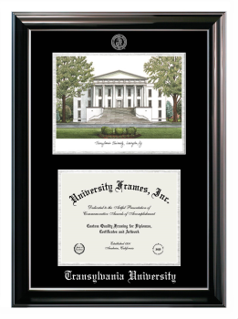 Double Opening with Campus Image (Stacked) Frame in Classic Ebony with Silver Trim with Black & Silver Mats for DOCUMENT: 8 1/2"H X 11"W  