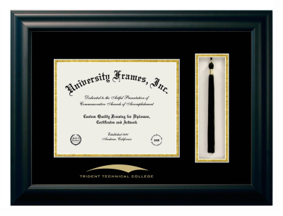 Diploma with Tassel Box Frame in Satin Black with Black & Gold Mats for DOCUMENT: 8 1/2"H X 11"W  