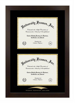 Double Degree (Stacked) Frame in Manhattan Espresso with Black & Gold Mats for DOCUMENT: 8 1/2"H X 11"W  , DOCUMENT: 8 1/2"H X 11"W  