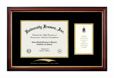 Diploma with Announcement Frame in Petite Mahogany with Gold Trim with Black & Gold Mats for DOCUMENT: 8 1/2"H X 11"W  ,  7"H X 4"W  