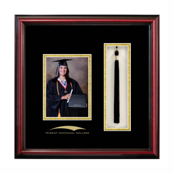 5 x 7 Portrait with Tassel Box Frame in Petite Cherry with Black & Gold Mats