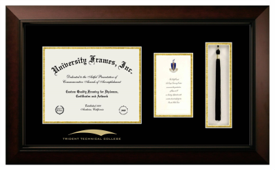 Diploma with Announcement & Tassel Box Frame in Legacy Black Cherry with Black & Gold Mats for DOCUMENT: 8 1/2"H X 11"W  ,  7"H X 4"W  