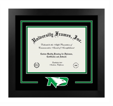 Logo Mat Frame in Manhattan Black with Black & Kelly Green Mats for DOCUMENT: 8 1/2"H X 11"W  