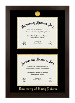 Double Degree (Stacked) Frame in Manhattan Espresso with Black & Gold Mats for DOCUMENT: 8 1/2"H X 11"W  , DOCUMENT: 8 1/2"H X 11"W  