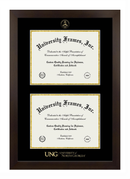 Double Degree (Stacked) Frame in Manhattan Espresso with Black & Gold Mats for DOCUMENT: 8 1/2"H X 11"W  , DOCUMENT: 8 1/2"H X 11"W  