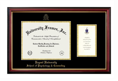 Diploma with Announcement Frame in Petite Mahogany with Gold Trim with Black & Gold Mats for DOCUMENT: 8 1/2"H X 11"W  ,  7"H X 4"W  