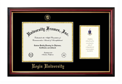 Diploma with Announcement Frame in Petite Mahogany with Gold Trim with Black & Gold Mats for DOCUMENT: 8 1/2"H X 11"W  ,  7"H X 4"W  