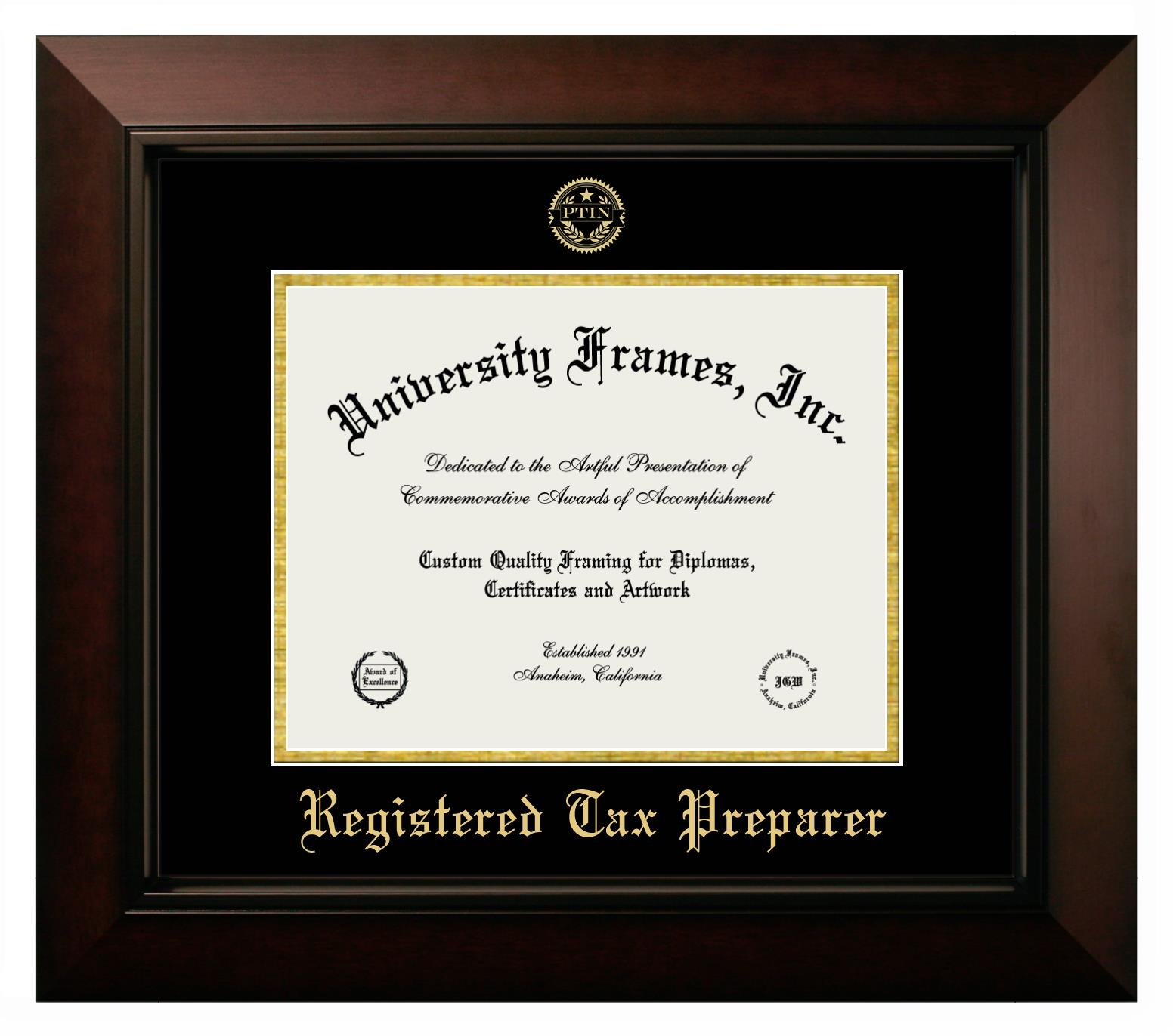 Registered Tax Preparer Diploma Frame In Legacy Black Cherry With Black Gold Mats