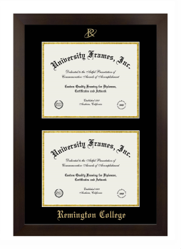 Double Degree (Stacked) Frame in Manhattan Espresso with Black & Gold Mats for DOCUMENT: 8 1/2"H X 11"W  , DOCUMENT: 8 1/2"H X 11"W  