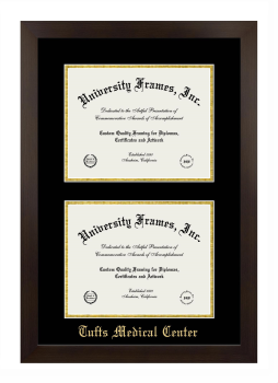 Double Degree (Stacked) Frame in Manhattan Espresso with Black & Gold Mats for DOCUMENT: 8 1/2"H X 11"W  , DOCUMENT: 8 1/2"H X 11"W  