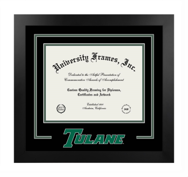 Logo Mat Frame in Manhattan Black with Black & Forest Green Mats for DOCUMENT: 8 1/2"H X 11"W  