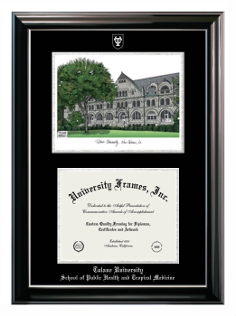 Double Opening with Campus Image (Stacked) Frame in Classic Ebony with Silver Trim with Black & Silver Mats for DOCUMENT: 8 1/2"H X 11"W  