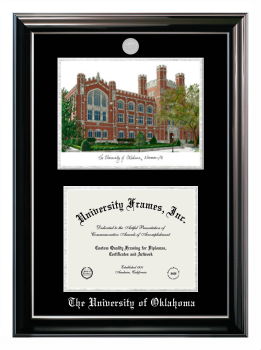 Double Opening with Campus Image (Stacked) Frame in Classic Ebony with Silver Trim with Black & Silver Mats for DOCUMENT: 8 1/2"H X 11"W  