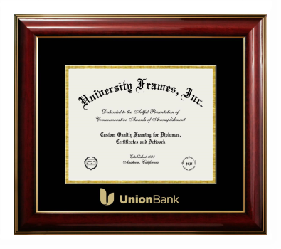 Diploma Frame in Classic Mahogany with Gold Trim with Black & Gold Mats for DOCUMENT: 8 1/2"H X 11"W  