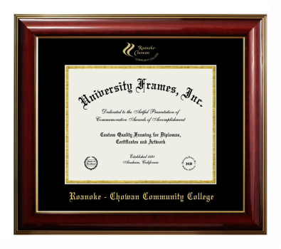 Roanoke - Chowan Community College Diploma Frame in Classic Mahogany with Gold Trim with Black & Gold Mats for DOCUMENT: 8 1/2"H X 11"W  