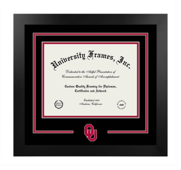 Logo Mat Frame in Manhattan Black with Black & Crimson Mats for DOCUMENT: 8 1/2"H X 11"W  