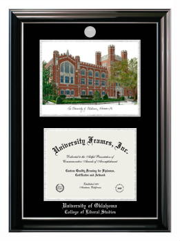 Double Opening with Campus Image (Stacked) Frame in Classic Ebony with Silver Trim with Black & Silver Mats for DOCUMENT: 8 1/2"H X 11"W  