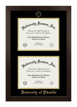 Double Degree (Stacked) Frame in Manhattan Espresso with Black & Gold Mats for DOCUMENT: 8 1/2"H X 11"W  , DOCUMENT: 8 1/2"H X 11"W  